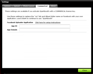 Sparkbooth commercial settings